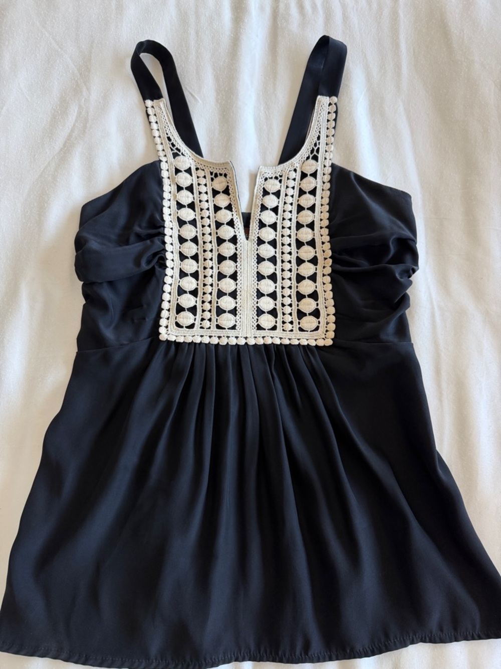 Prairie NY  Black Camisole with Ivory Crochet Panel silk